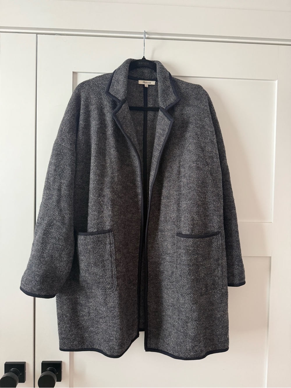 Madewell Gray Herringbone Open-Front Trench Coat